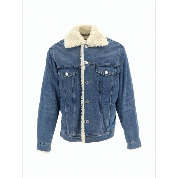 Ami Paris Medium Blue Wash Denim Jacket With Shearling Trim - NWT
